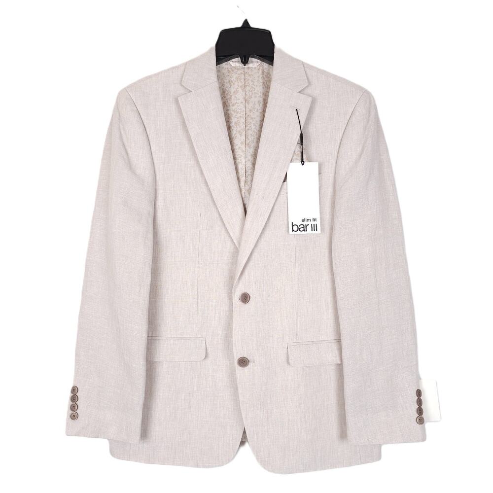 Bar III Mens Slim Fit Linen Sport Coat Blazer 38R Light Tan Solid NWT